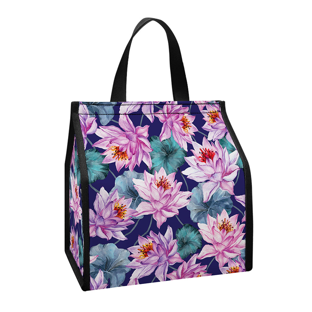 Vintage Lotus Flower Print Insulated Lunch Tote