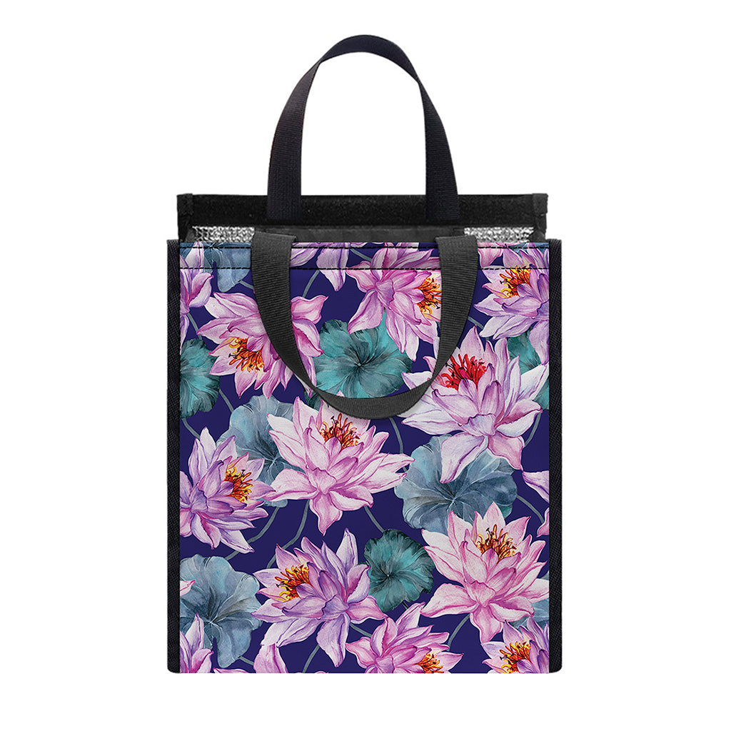 Vintage Lotus Flower Print Insulated Lunch Tote