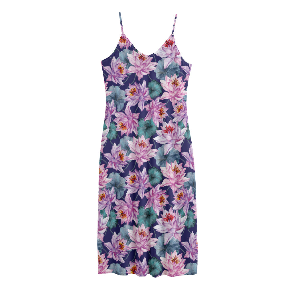 Vintage Lotus Flower Print Jersey Midi Cami Dress