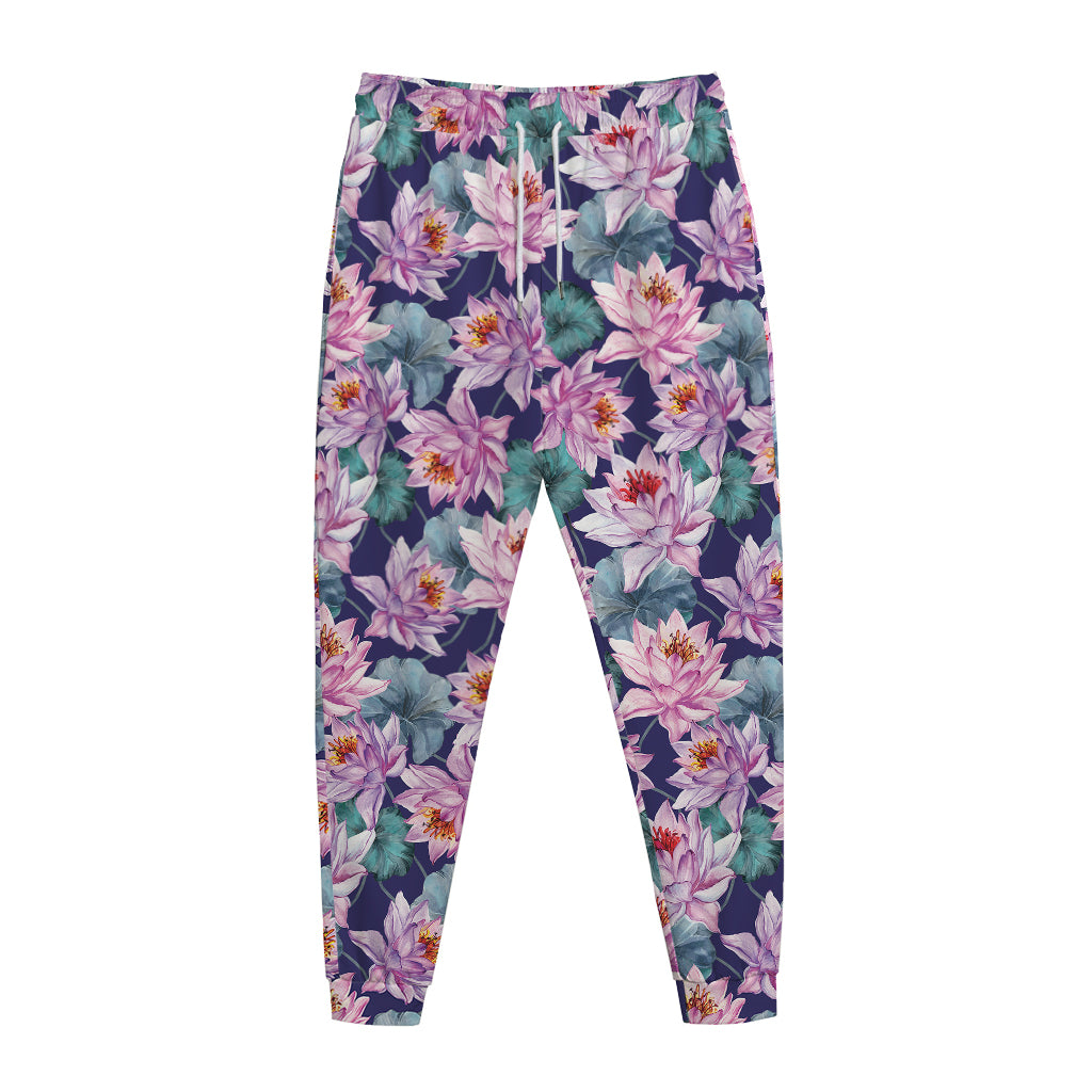 Vintage Lotus Flower Print Jogger Pants