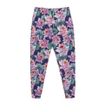 Vintage Lotus Flower Print Jogger Pants
