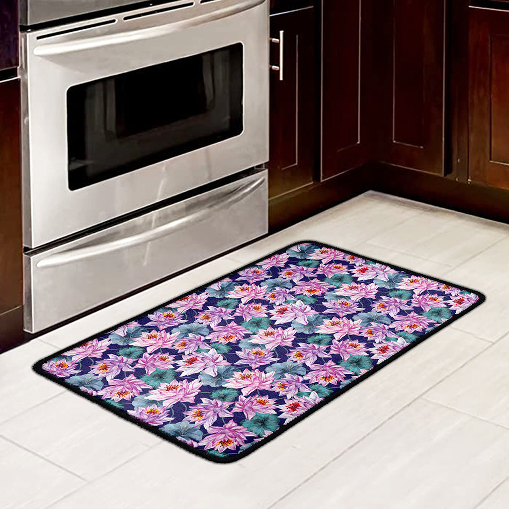 Vintage Lotus Flower Print Kitchen Mat