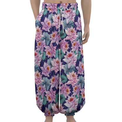 Vintage Lotus Flower Print Lantern Pants