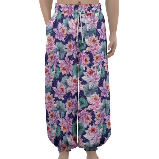 Vintage Lotus Flower Print Lantern Pants