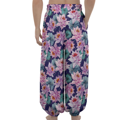 Vintage Lotus Flower Print Lantern Pants