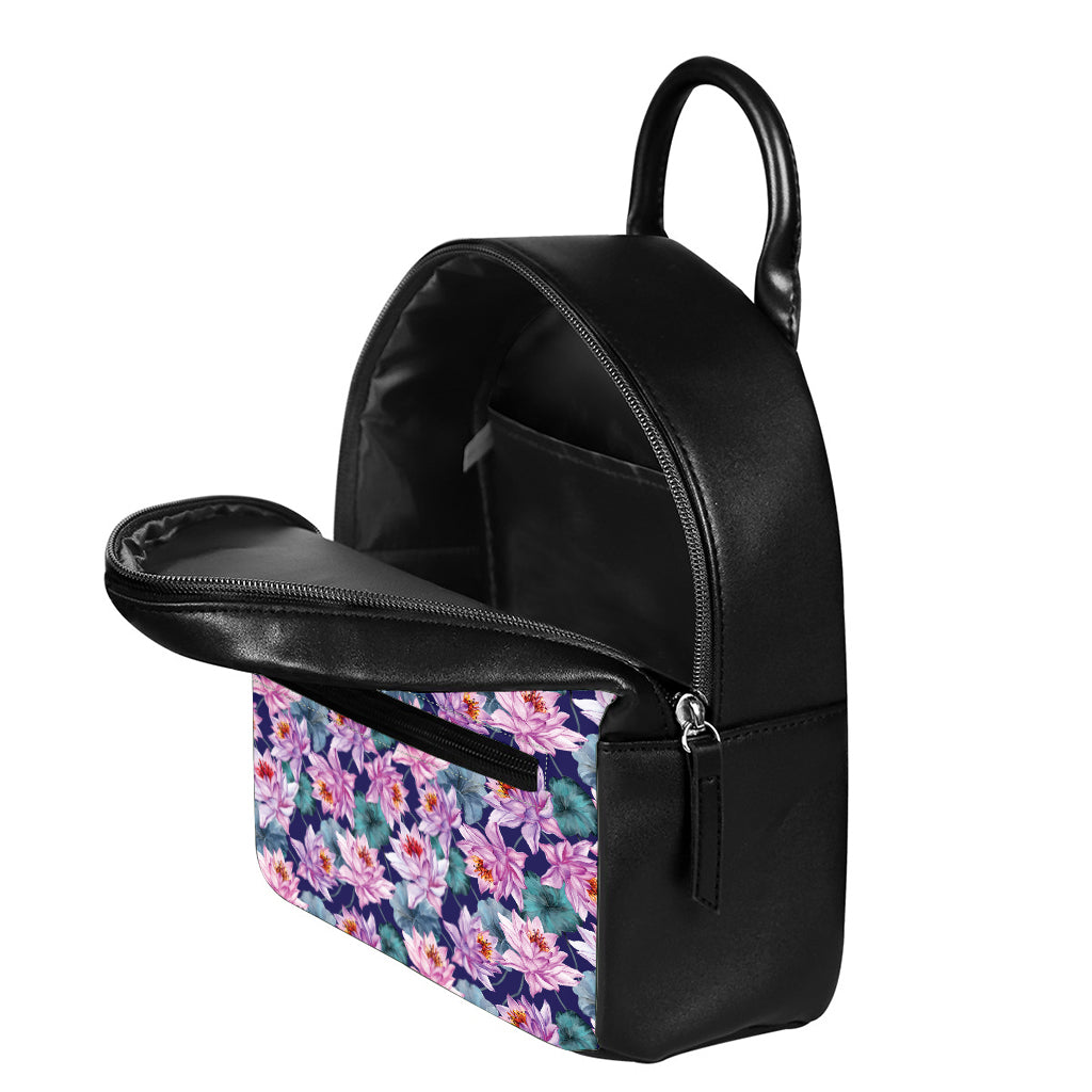 Vintage Lotus Flower Print Leather Backpack