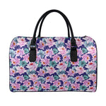Vintage Lotus Flower Print Leather Duffle Bag