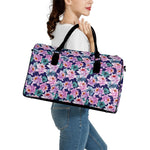 Vintage Lotus Flower Print Leather Duffle Bag