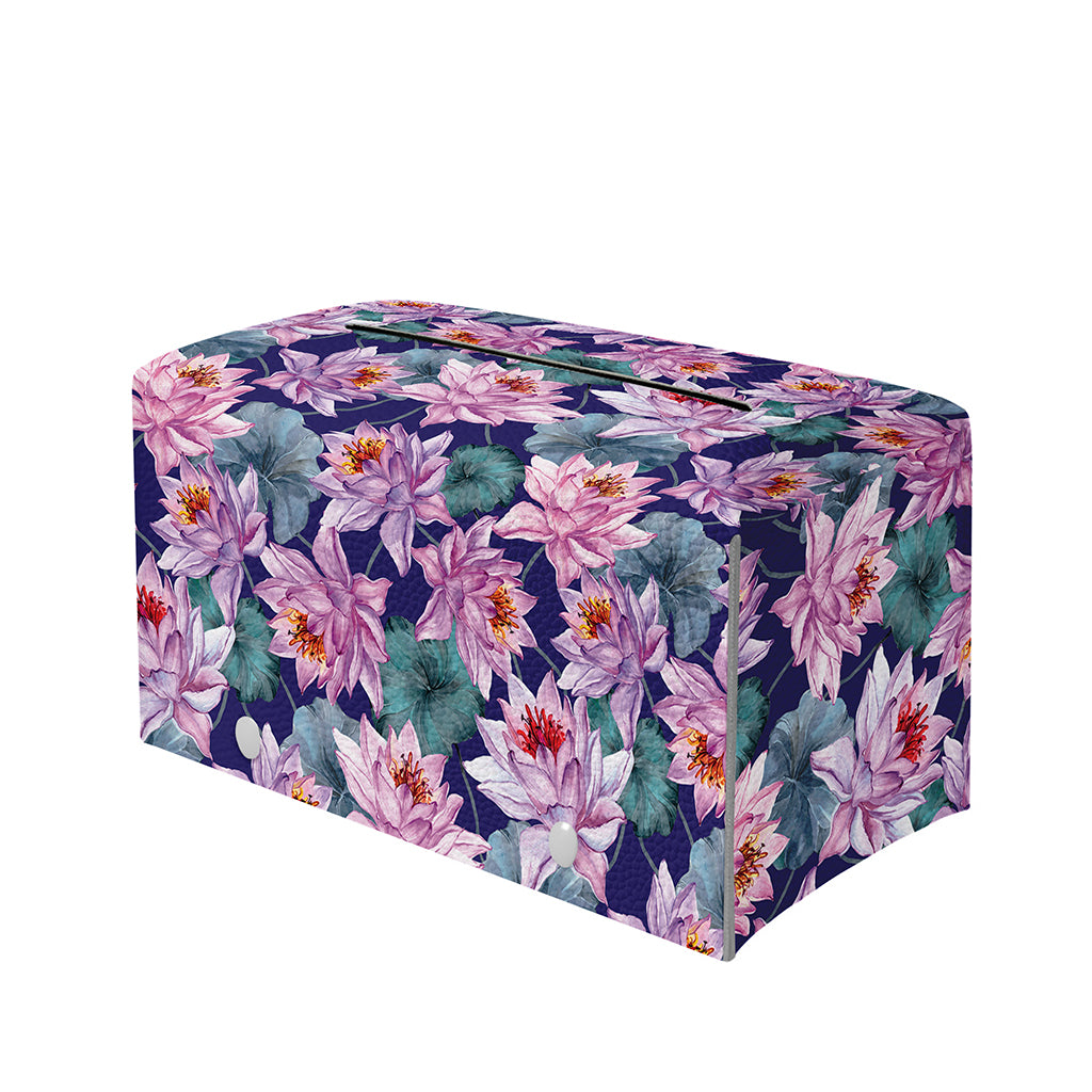 Vintage Lotus Flower Print Leather Tissue Box Cover
