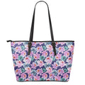 Vintage Lotus Flower Print Leather Tote Bag With Zipper