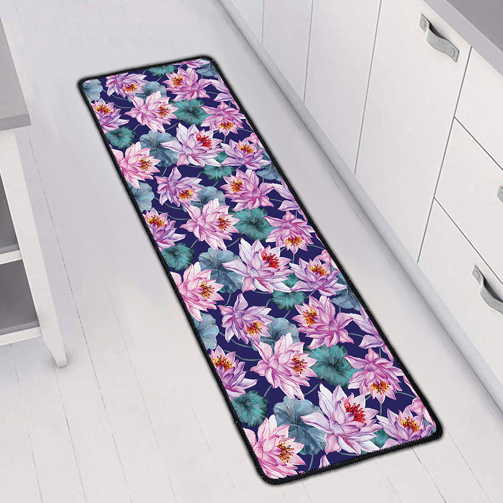 Vintage Lotus Flower Print Long Kitchen Mat