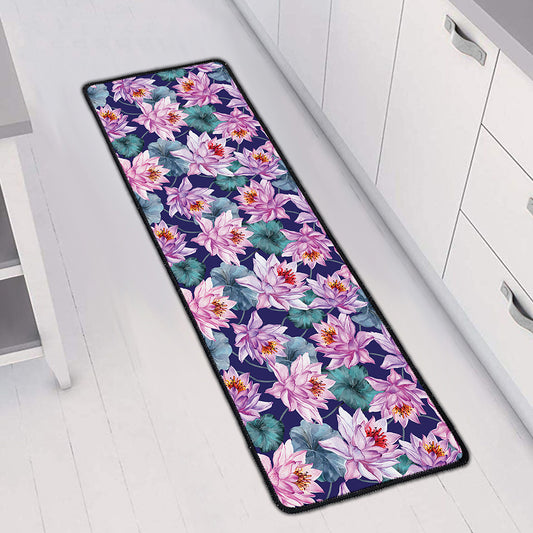 Vintage Lotus Flower Print Long Kitchen Mat