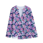 Vintage Lotus Flower Print Long Sleeve Short Coat