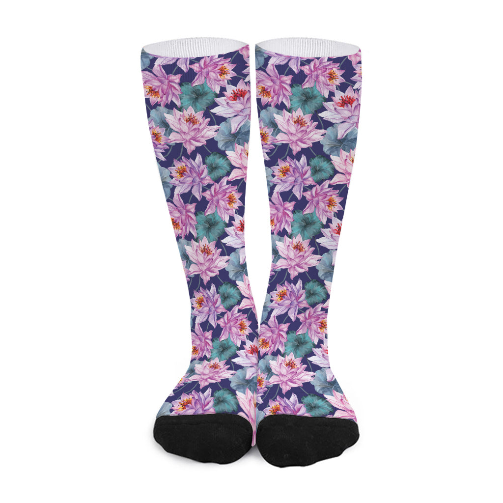 Vintage Lotus Flower Print Long Socks