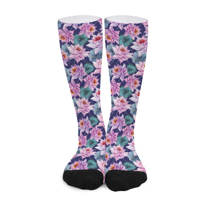 Vintage Lotus Flower Print Long Socks