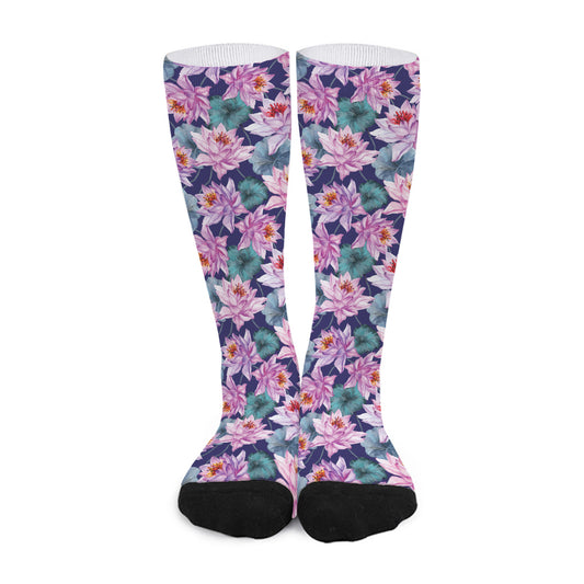 Vintage Lotus Flower Print Long Socks