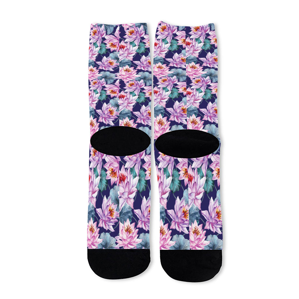 Vintage Lotus Flower Print Long Socks