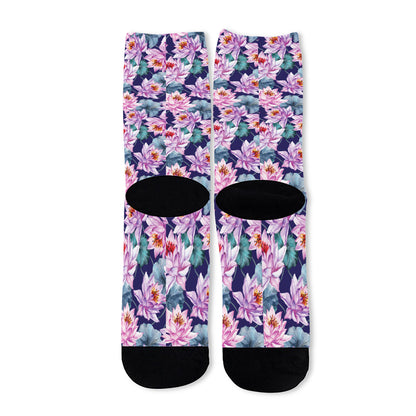 Vintage Lotus Flower Print Long Socks