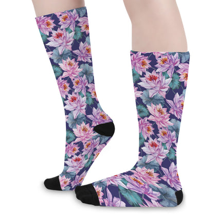 Vintage Lotus Flower Print Long Socks