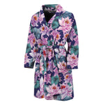 Vintage Lotus Flower Print Men's Bathrobe