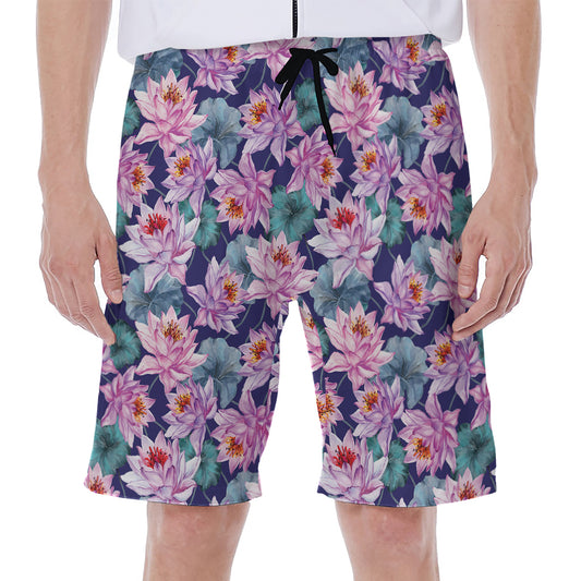 Vintage Lotus Flower Print Men's Beach Shorts