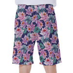 Vintage Lotus Flower Print Men's Beach Shorts