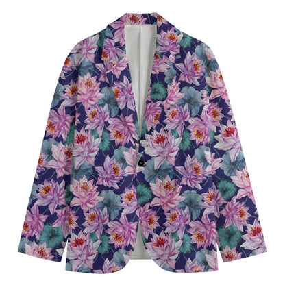 Vintage Lotus Flower Print Men's Blazer
