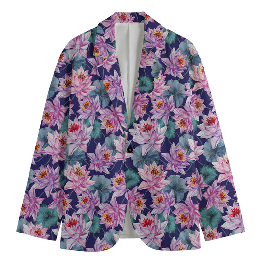 Vintage Lotus Flower Print Men's Blazer