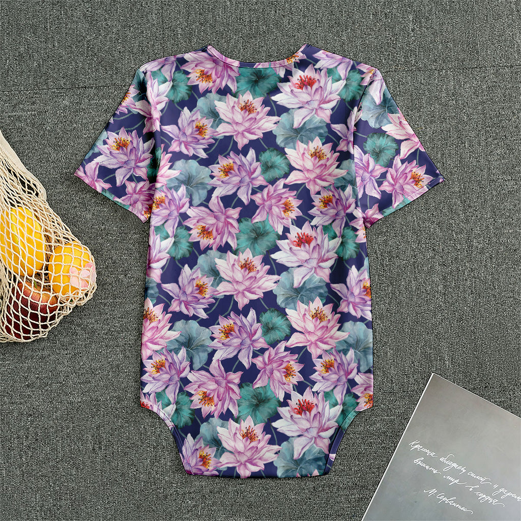 Vintage Lotus Flower Print Men's Bodysuit