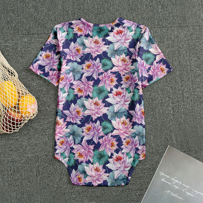 Vintage Lotus Flower Print Men's Bodysuit