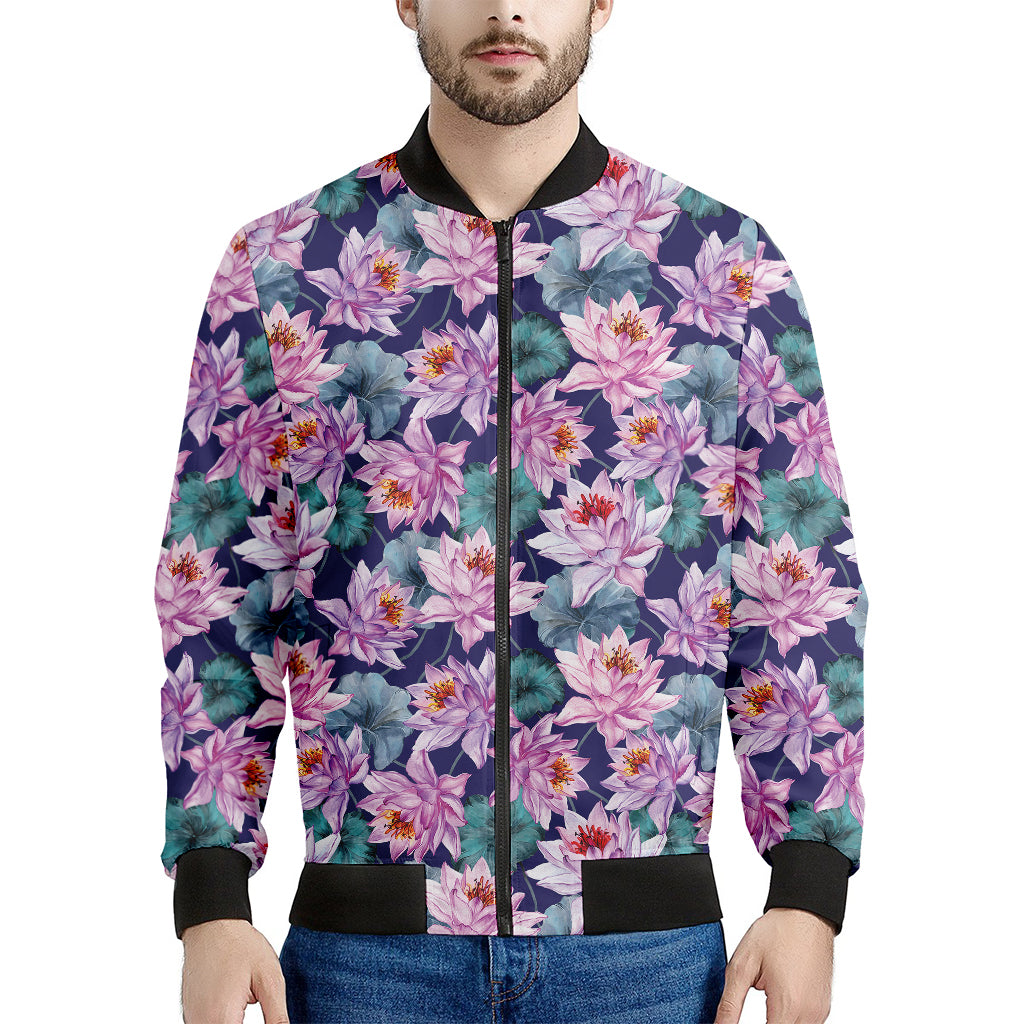Vintage Lotus Flower Print Men's Bomber Jacket