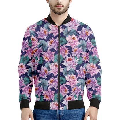 Vintage Lotus Flower Print Men's Bomber Jacket