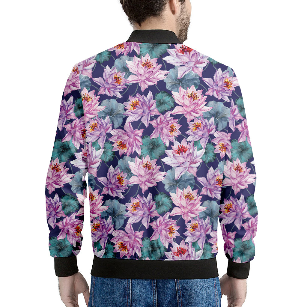 Vintage Lotus Flower Print Men's Bomber Jacket
