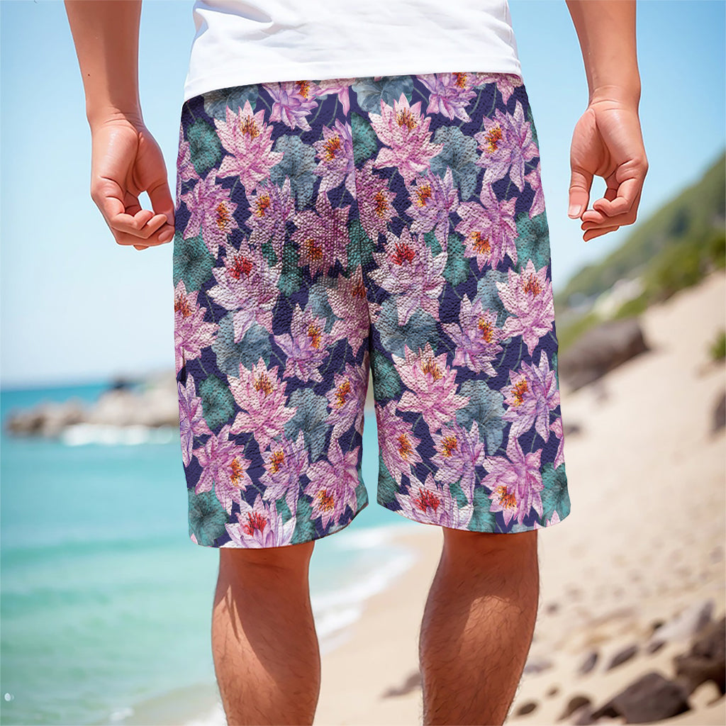 Vintage Lotus Flower Print Men's Cargo Shorts