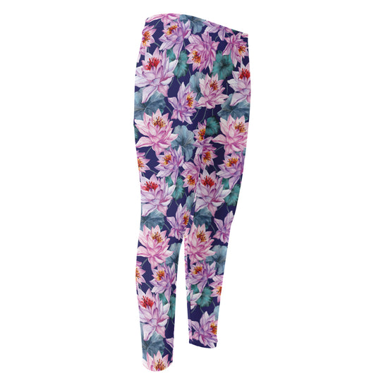Vintage Lotus Flower Print Men's Compression Pants