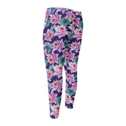 Vintage Lotus Flower Print Men's Compression Pants