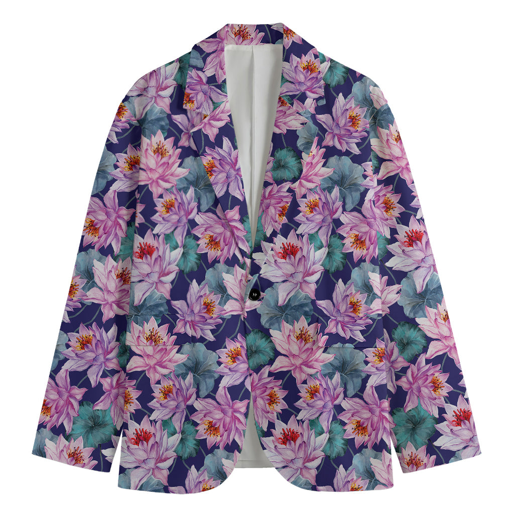 Vintage Lotus Flower Print Men's Cotton Blazer