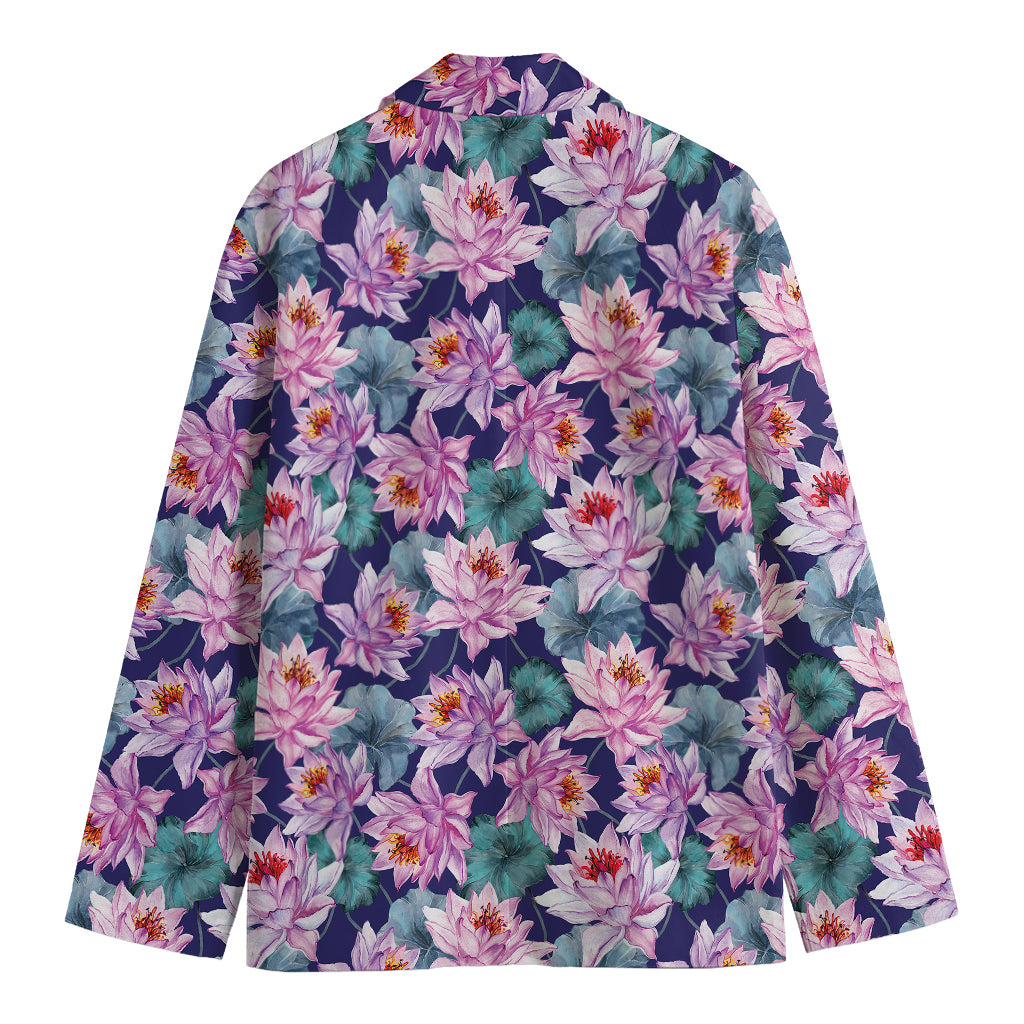 Vintage Lotus Flower Print Men's Cotton Blazer