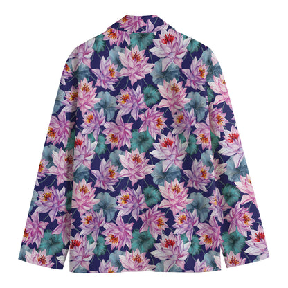 Vintage Lotus Flower Print Men's Cotton Blazer