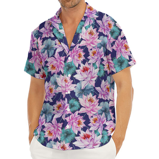 Vintage Lotus Flower Print Men's Deep V-Neck Shirt