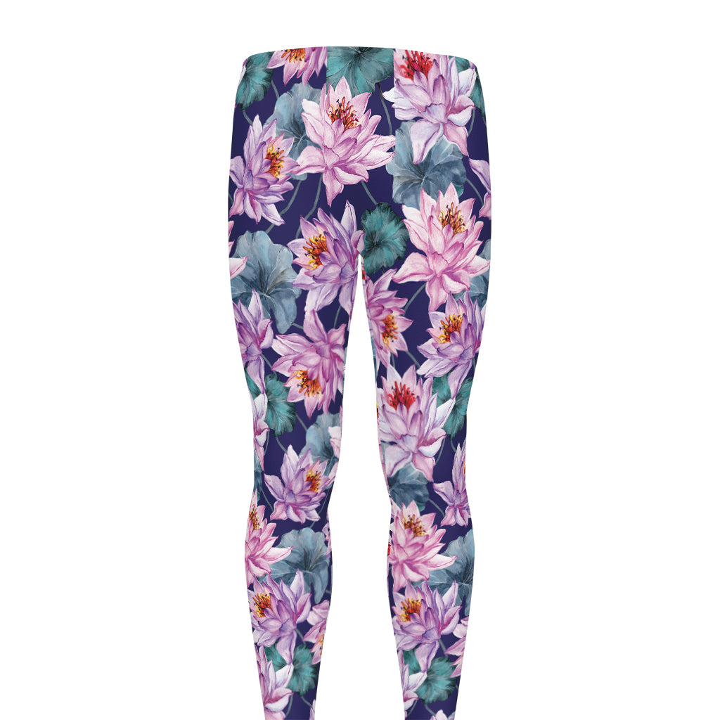 Vintage Lotus Flower Print Men's leggings