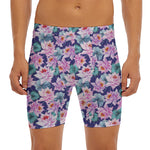 Vintage Lotus Flower Print Men's Long Boxer Briefs
