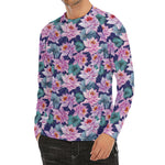 Vintage Lotus Flower Print Men's Long Sleeve Rash Guard
