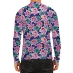Vintage Lotus Flower Print Men's Long Sleeve Rash Guard