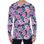 Vintage Lotus Flower Print Men's Long Sleeve T-Shirt