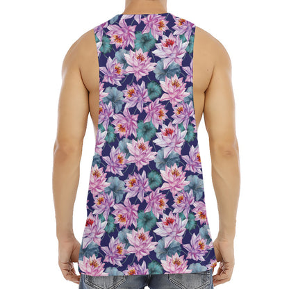 Vintage Lotus Flower Print Men's Muscle Tank Top