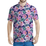 Vintage Lotus Flower Print Men's Polo Shirt
