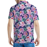 Vintage Lotus Flower Print Men's Polo Shirt