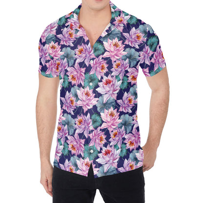 Vintage Lotus Flower Print Men's Shirt