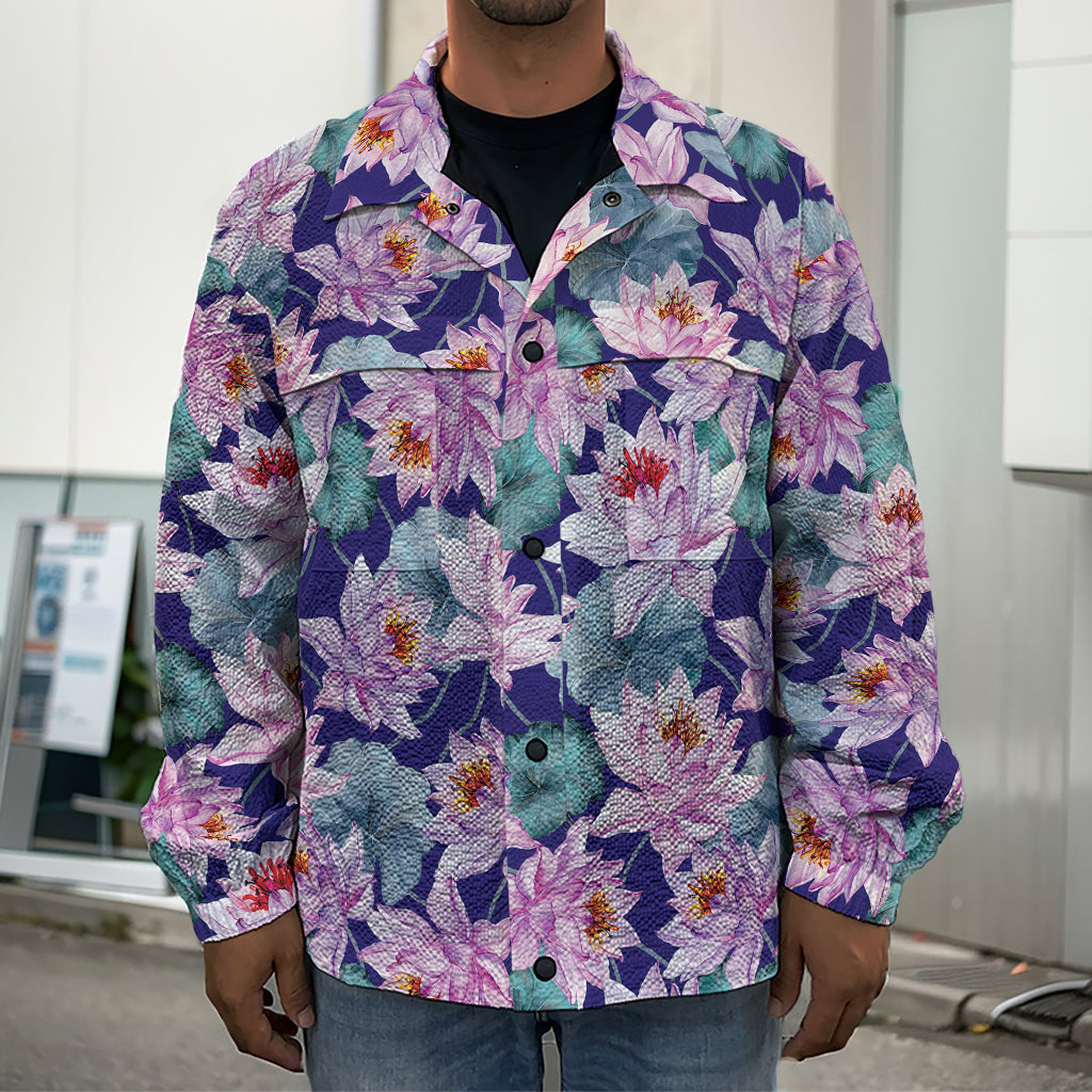Vintage Lotus Flower Print Men's Shirt Jacket